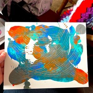 New, Original, Hand Painted by Me, Orange, Blue, Teal, Gray, Acrylic Paint
